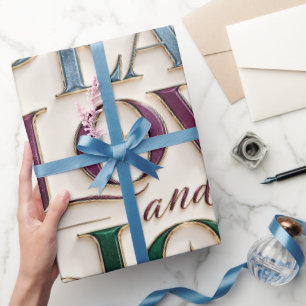 Elegantes Frieden Liebe Freude Pflaume Weihnachten Geschenkpapier