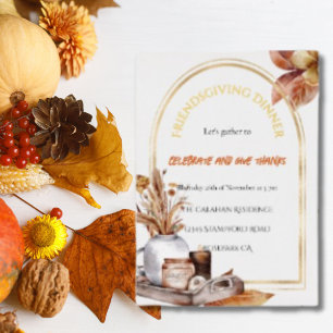 Elegantes Friendsgiving-Dinner-Harvest-Design Gold Folien Feiertagskarte