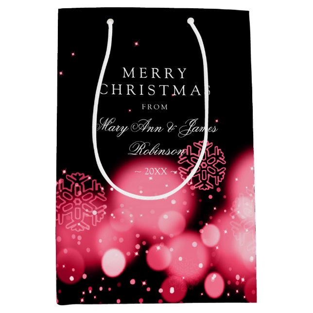 Elegantes frohe Weihnacht-Winter-Wunder-Rot Mittlere Geschenktüte (Vorderseite)