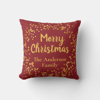 Elegantes Frohe Weihnachten Familienname Rot und G Kissen