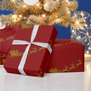 Elegantes Frohe Weihnachten Goldener Santa Hirsch  Geschenkpapier