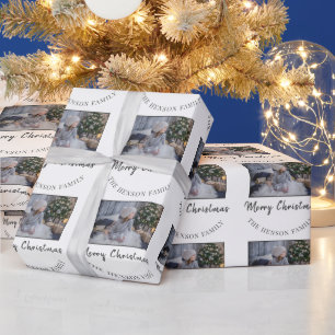 Elegantes Frohe Weihnachten Skript Familienfoto Geschenkpapier