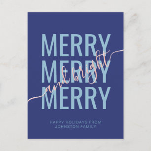 Elegantes frohes und helles Weihnachten blaues Fes Postkarte