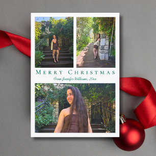 elegantes frohes Weihnachten grün 3 Fotos Urlaub Mitteilungskarte