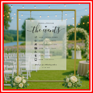 Elegantes Frosted Hochzeitsschild für den Ablauf d Acrylschild