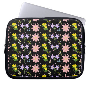 Elegantes Frühlingsblumenmuster auf Schwarz - Lapt Laptopschutzhülle