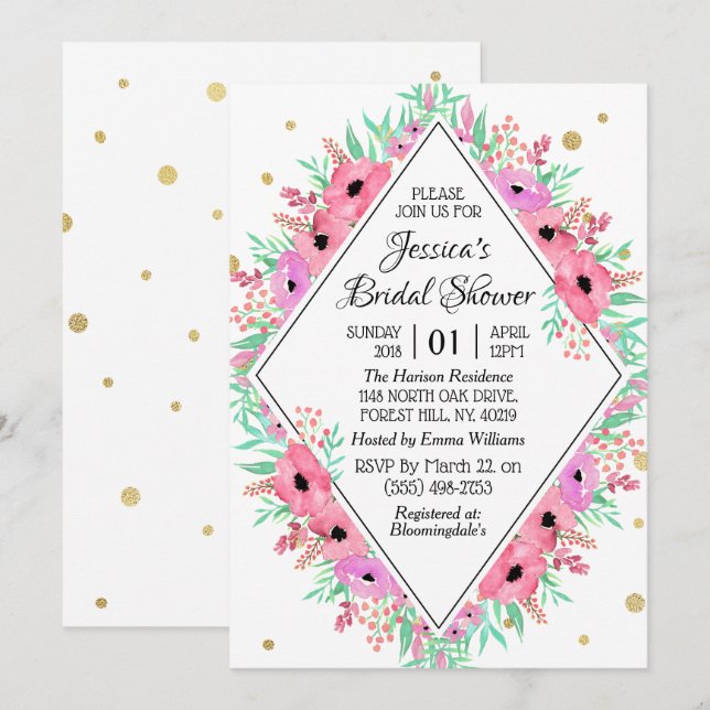 Elegantes Frühlingsfloral Brautparty Einladung (Vorne/Hinten)