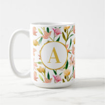 Elegantes Frühlingsfloral Monogramm mit Goldenem A