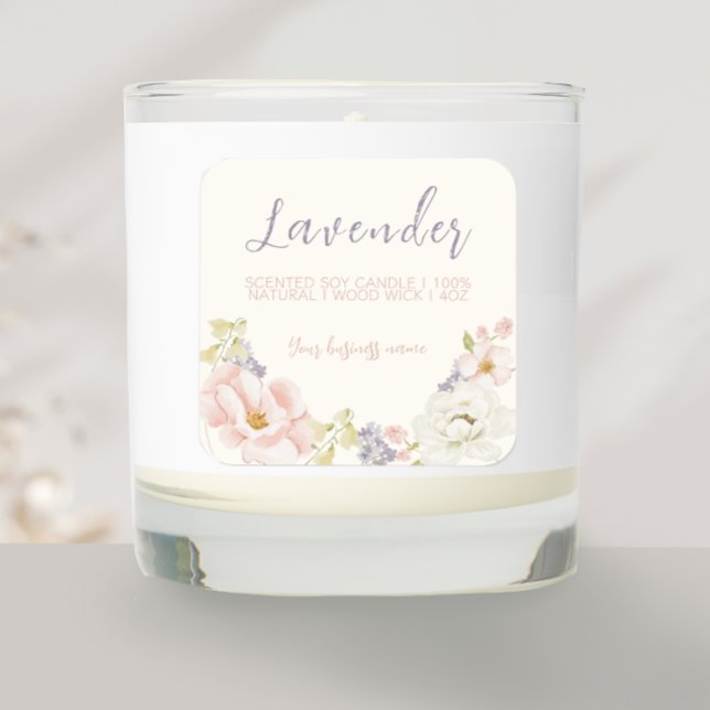 Elegantes Frühlingsfloral zentriertes Kerzensiegel Quadratischer Aufkleber (Von Creator hochgeladen)