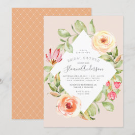 Elegantes Frühlingsflorale Diamond Peach Brautpart Einladung