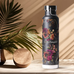 Elegantes Fuchsia-Orange-Blumenmonogramm Trinkflasche