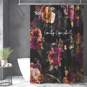 Elegantes Fuchsia-Orangen-Blumenmonogramm Duschvorhang