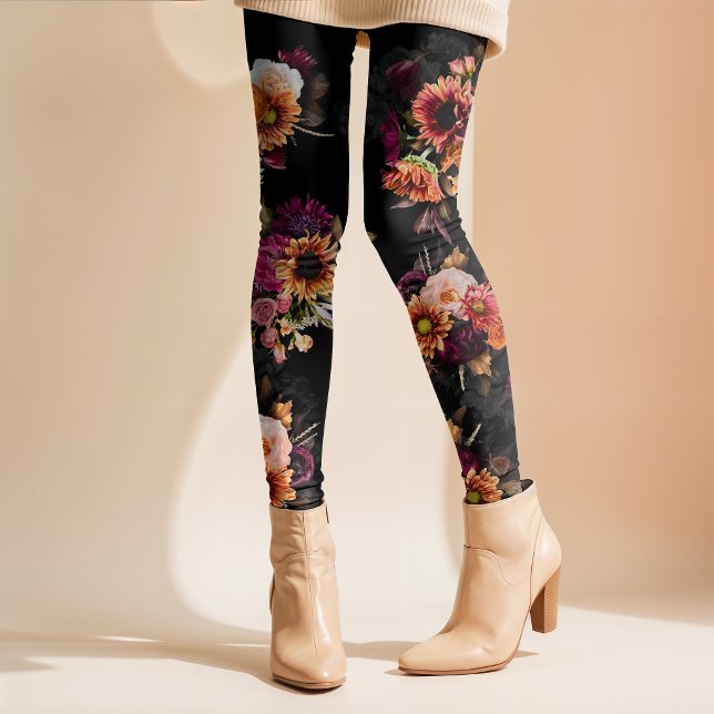 Elegantes Fuchsia-Orangen-Blumenmonogramm Leggings (Von Creator hochgeladen)