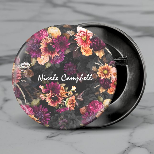 Elegantes fuchsien-orangefarbenes florales Monogra Button (Von Creator hochgeladen)