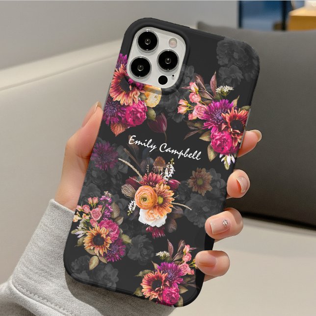 Elegantes fuchsien-oranges florales Monogramm Case-Mate iPhone Hülle (Von Creator hochgeladen)