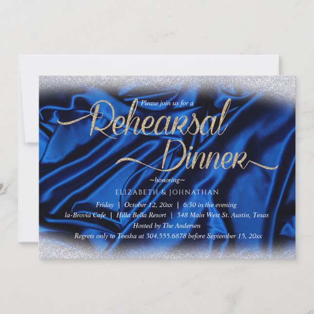 Elegantes Funkelnd Blue Calligraphy Probe Dinner Einladung (Vorderseite)