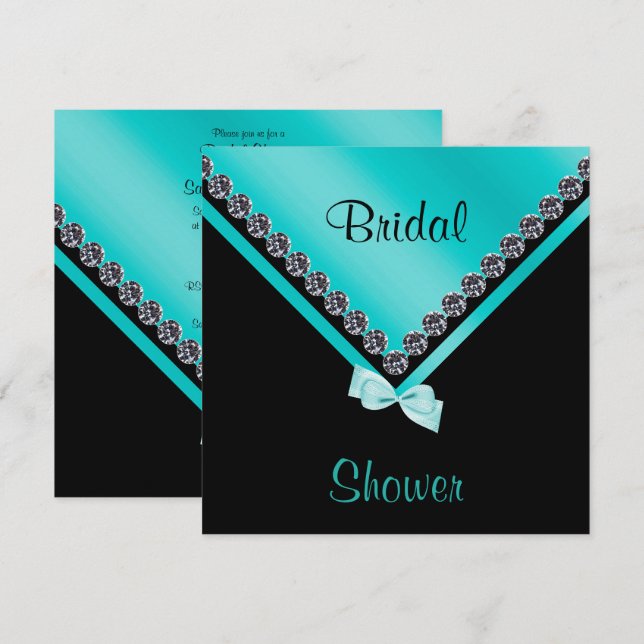 Elegantes Funkelnd Diamonds & Aquamarines Bow-Brau Einladung (Vorne/Hinten)