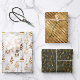 Elegantes Funkelnd goldenes grünes Weihnachtsfest Geschenkpapier Set