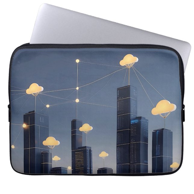 Elegantes futuristisches Smart City Wireframe - Gl Laptopschutzhülle (Vorderseite)