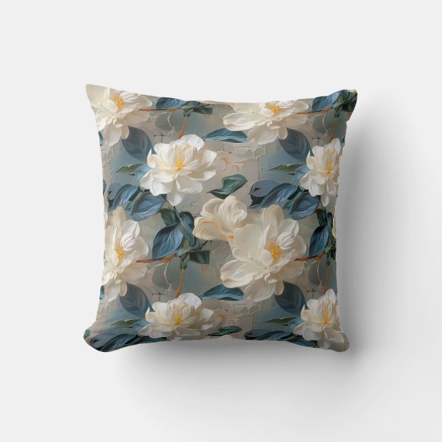 Elegantes Gardenia Floral Muster Kissen (Vorderseite)