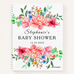 Elegantes Gästebuch Baby Shower Pinke Rose Blume Notizbuch