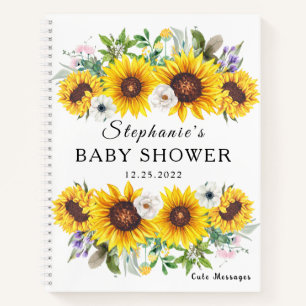 Elegantes Gästebuch-Baby-Shower-Sonnenblume-Blume Notizbuch