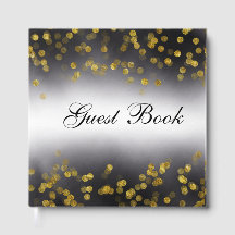 Elegantes Gästebuch Gold Konfetti auf Schwarz
