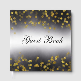Elegantes Gästebuch Goldkonfetti auf Schwarz