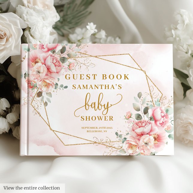 Elegantes Gästebuch in Rosa Blütendusche (Elegant blush pink floral baby shower guest book)