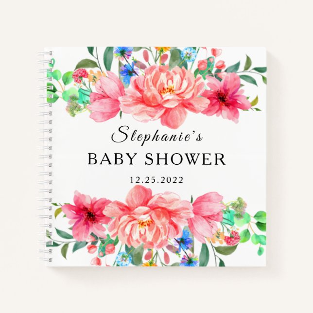 Elegantes Gästebuch Kinderdusche Rosa Blume Notizbuch (Vorderseite)