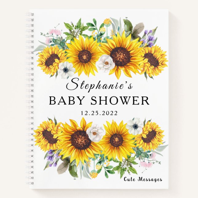 Elegantes Gästebuch Kinderdusche Sonnenblumen Blum Notizbuch (Vorderseite)