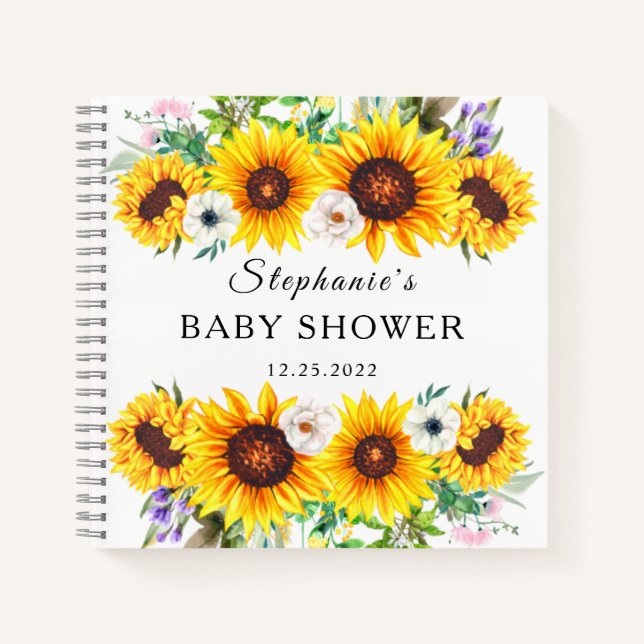 Elegantes Gästebuch Kinderdusche Sonnenblumen Blum Notizbuch (Vorderseite)