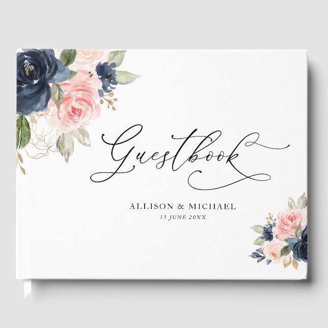 Elegantes Gästebuch mit Blumen und Blumen (Vorderseite)