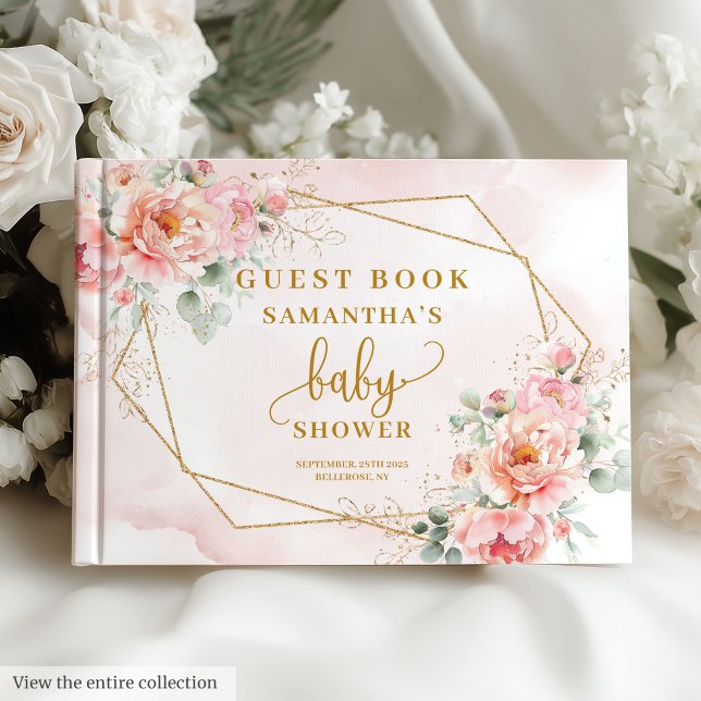 Elegantes Gästebuch mit Rosa-Dusche (Elegant blush pink baby shower girl guest book)