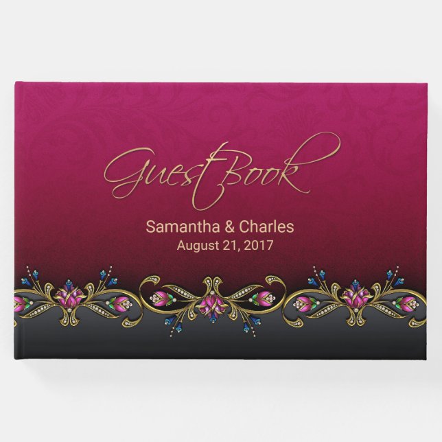 Elegantes Gästebuch Wine Red Wedding (Vorderseite)