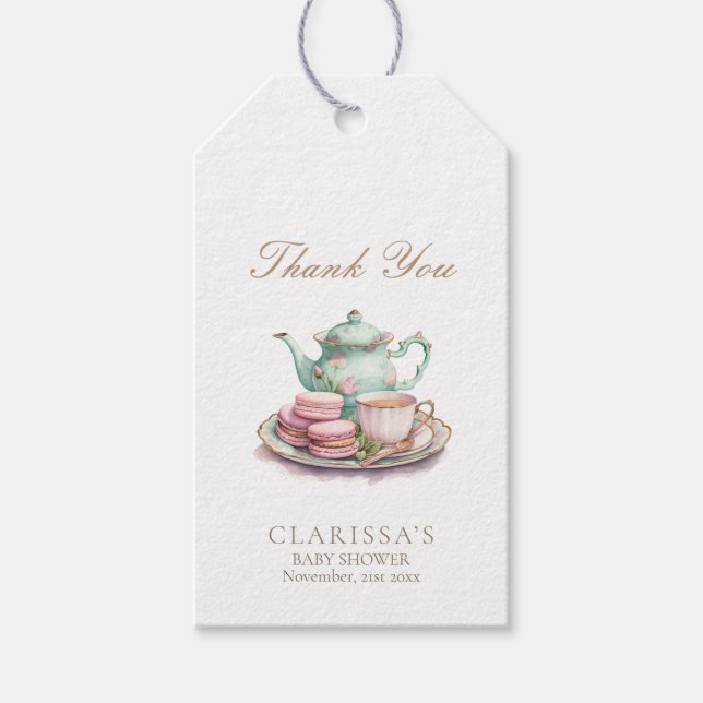 Elegantes Gastgeschenk Watercolor Babydusche Geschenkanhänger (Vorderseite)