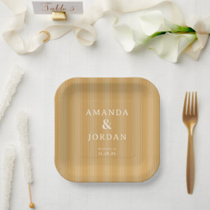 Elegantes gebändert Minimalistisch Beige Pappteller