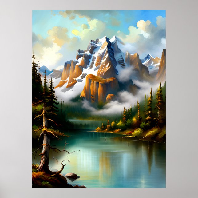 Elegantes Gebirge Impressionistische KI-Malerei am Poster (Vorne)