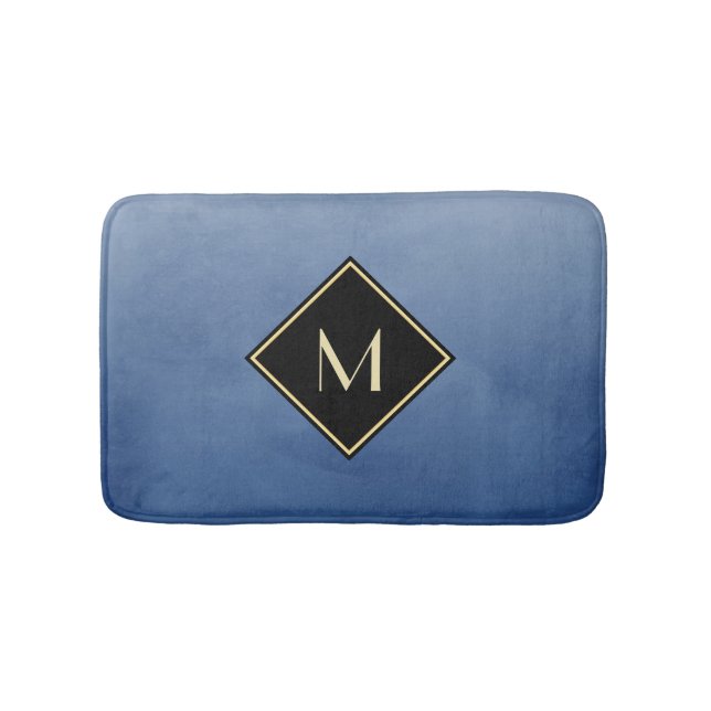 Elegantes, gebürstetes Blau mit einfachem Gold Mon Badematte (Vorderseite)