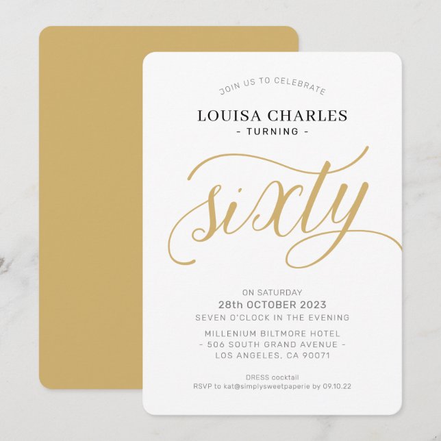 Elegantes Geburtstagschic-Skript, modernes Gold Einladung (Vorne/Hinten)