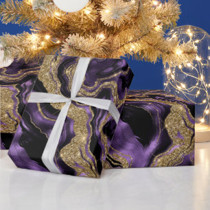 Elegantes Geburtstagsdesign mit lila und goldenem  Geschenkpapier