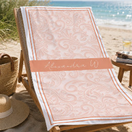 Elegantes gedämpftes Korallenblüten-Damaskus-Monog Strandtuch