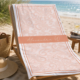 Elegantes gedämpftes Korallenblüten-Damaskus-Monog Strandtuch