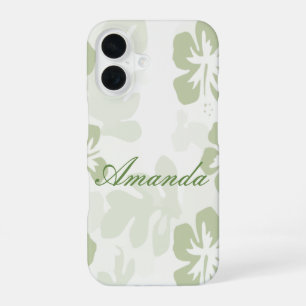 Elegantes gedämpftes Salbei-Hibiskus-Muster iPhone 16 Hülle