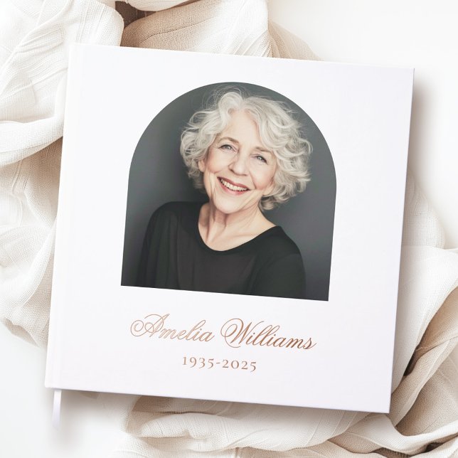 Elegantes Gedenkdenkmal-Foto Gästebuch (Elegant arch loving memory funeral memorial photo foil guest book)