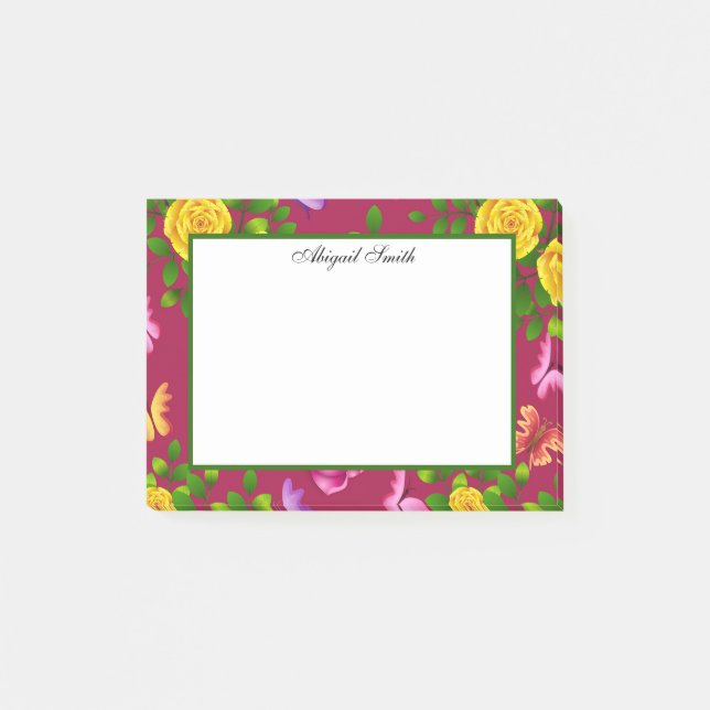 Elegantes Gelb Rosa und Lila Rose Blume Post-it Klebezettel (Vorderseite)