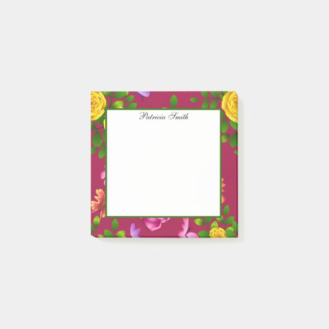 Elegantes Gelb Rosa und Lila Rose Blume Post-it Klebezettel (Vorderseite)
