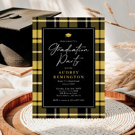 Elegantes Gelb-Schwarz-Tartan-Abschluss Einladung
