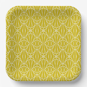Elegantes gelbes Art Deco-Muster mit Diamantmotiv Pappteller