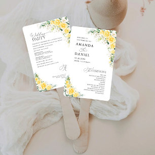 Elegantes gelbes Blumen-Hochzeitsprogramm-Handfäch Fächer